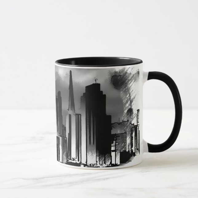 Mug Croquis Skyline de Chicago en noir et blanc (Droite)