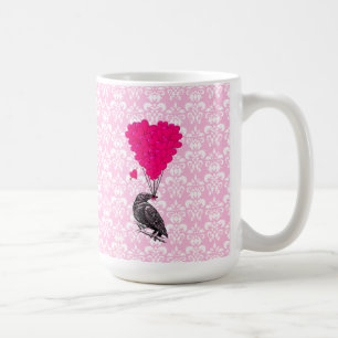 Mug Crow et coeur sur damas rose
