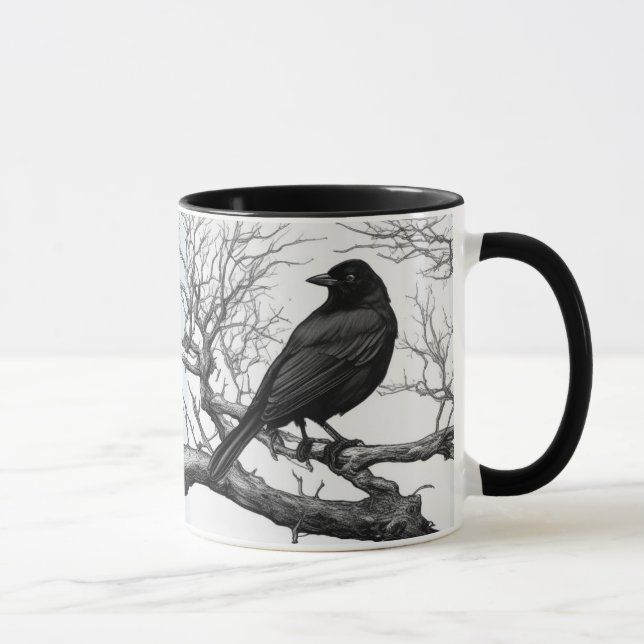 Mug Crow Perched on Bare Winter Branches (Droite)