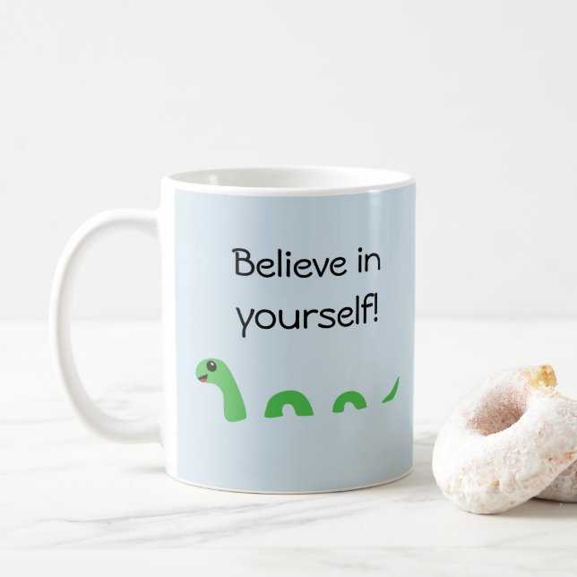 Mug Croyez en vous Cartoon Loch Ness Monster (Avec donut)