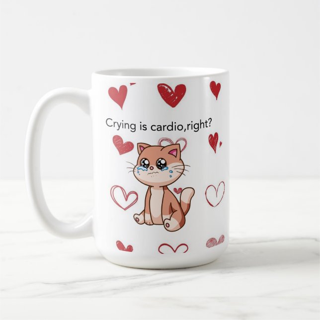Mug Crying Is Cardio, Right? | Cute Crying Cat Design (Gauche)