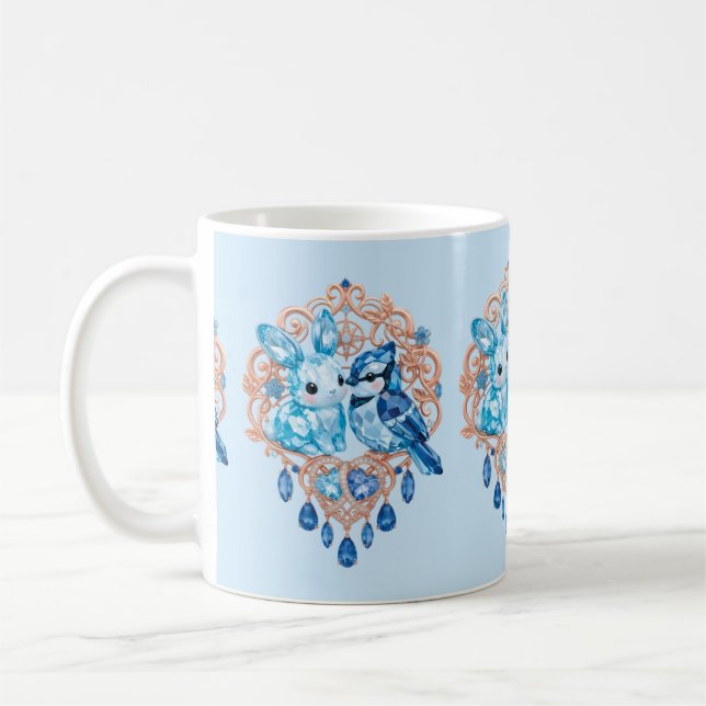 Mug Crystal Blue Bunny and Blue Jay Heart (Gauche)