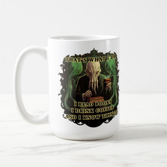 Mug Cthulhu Je lis des livres Je bois du café Je sais  (Gauche)