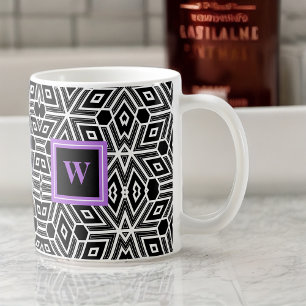 Mug Cube blanc gris noir avec Monogramme violet