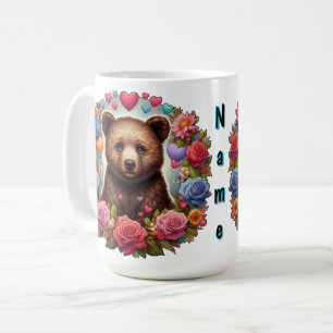 Mug Cube d'ours personnalisé avec Roses et coeurs