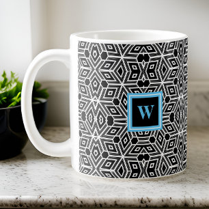 Mug Cubisme noir blanc Neo Geo avec Monogramme bleu Lt