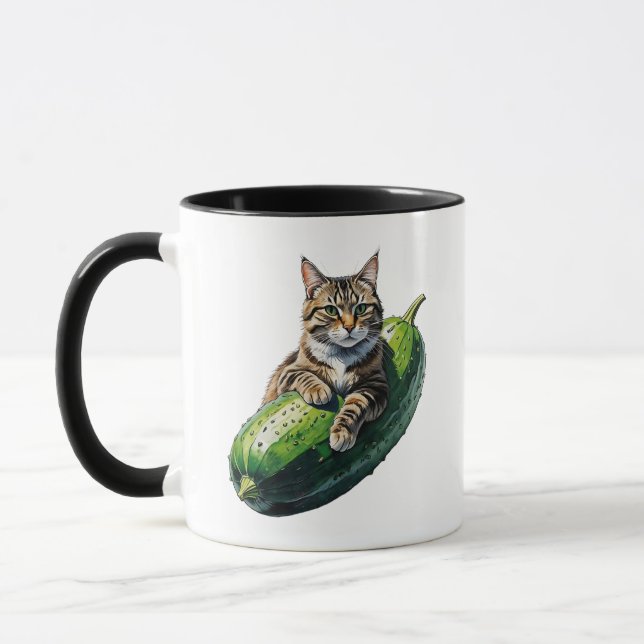 Mug Cucumber Cat Hug - Amusant Conception de l'animal  (Gauche)