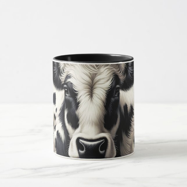Mug Cuir de vache noir et blanc Aspect fourrure peluch (Centre)