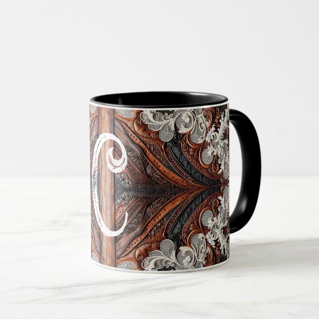 Mug Cuir multi couleurs & dentelle élégante rustique   (Devant droit)