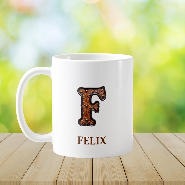 Mug Cuir occidental travaillé Monogramme initial F (Créateur téléchargé)