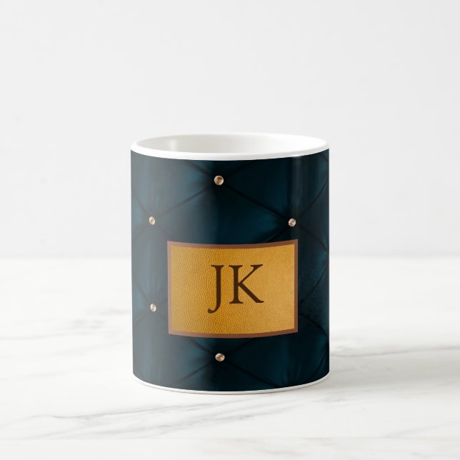 Mug Cuir vert élégant, Diamants, Monogramme   (Centre)