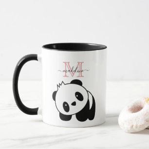 Mug Cuisine Blanc Noir Panda Moderne Rose Monogramme M
