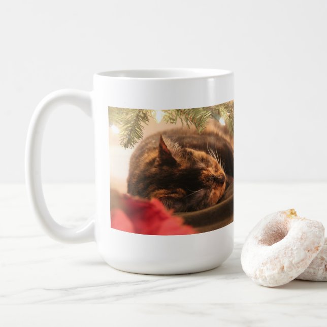 Mug Cuisine Calico Chat Dormir sous l'arbre de Noël (Avec donut)