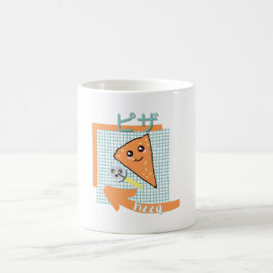 Mug cuisine kawaii - pizza mignonne, orange, turquoise