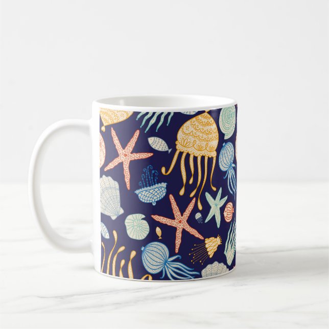 Mug Cuisine motif sans soudure avec méduse, coquilles, (Gauche)