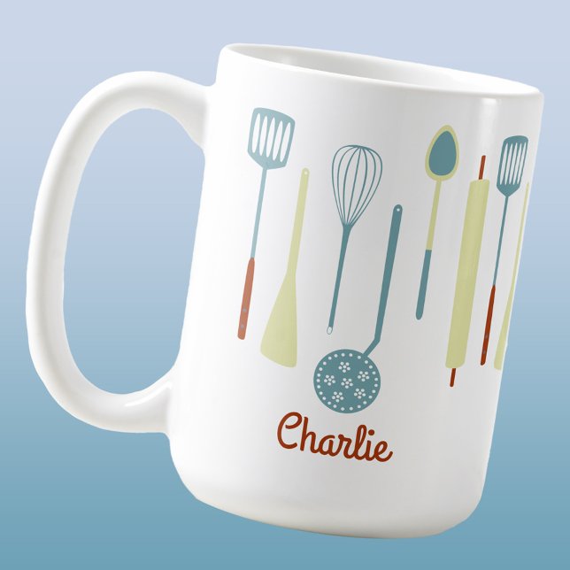 Mug Cuisine rétro personnalisée (Retro kitchen utensils personalized name mug)