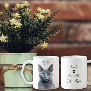 Mug Cuisine Russe Bleu Chat Personnalisé Meilleur Mama