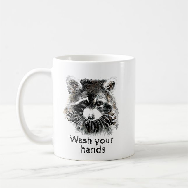 Mug Cuisine salle de bain Lavez vos mains Raccoon Anim (Gauche)
