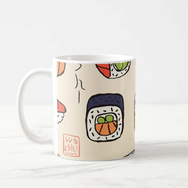 Mug Cuisine sushi, design motif sans soudure. (Gauche)