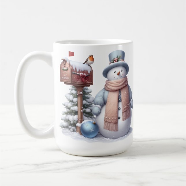 MUG CUL PASTEL HIVER SNOWMAN & SNOWY MAILBOX (Gauche)