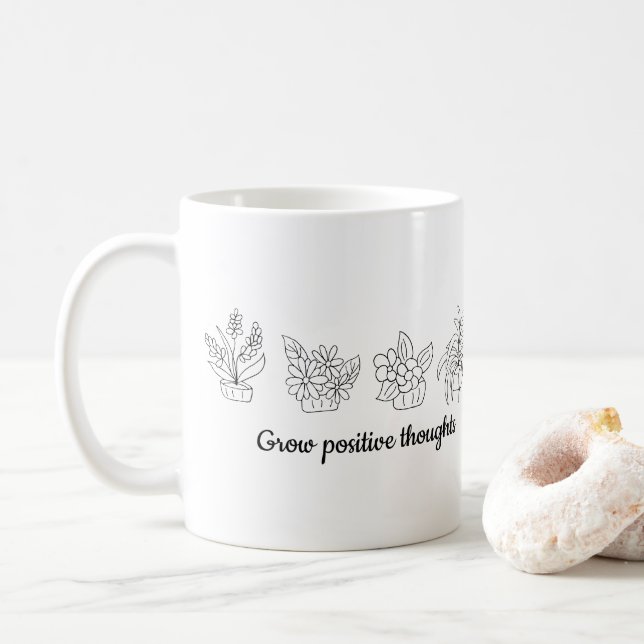 Mug Cultiver des fleurs de pensées positives Minimalis (Avec donut)