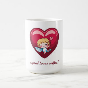 Mug Cupidon sur le coeur rouge avec tête de flèche ros