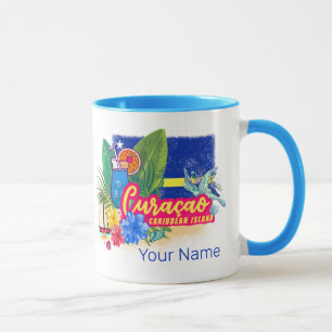 Mug Curacao retro caribbean island with turtle vintage