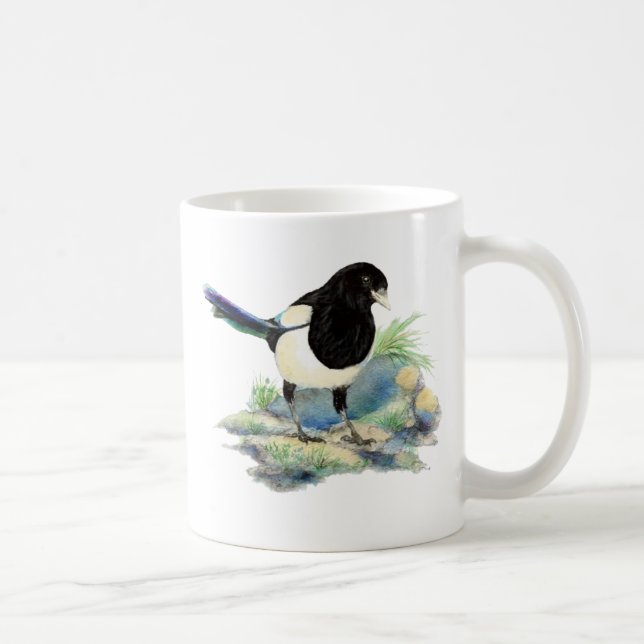 Mug Curieux aquarelle Magpie Oiseau Art (Droite)
