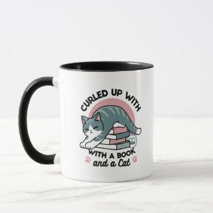 Mug Curieux avec un livre et un chat - Lecture confort
