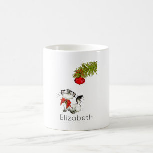 Mug Curieux Chat Kitty Dans Une Bow Rouge De Noël Pers