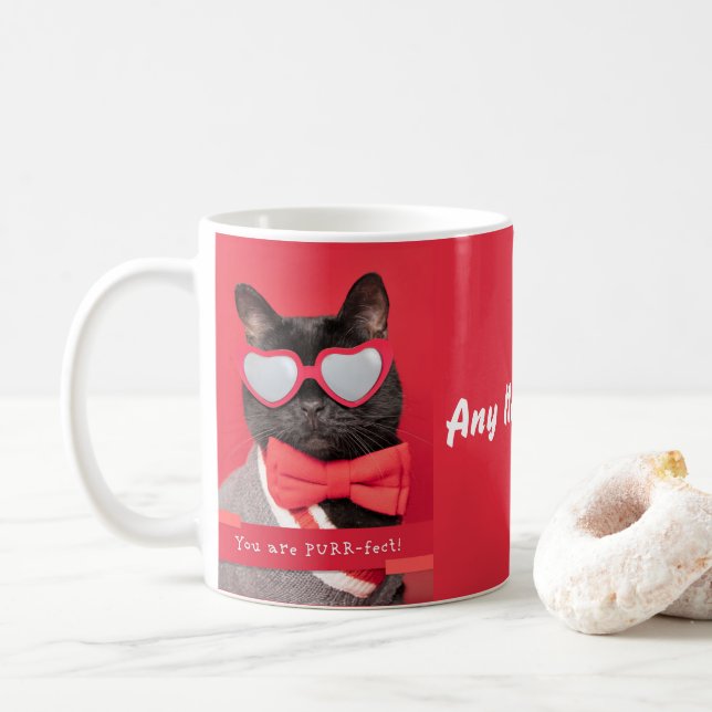Mug Cust Cat in Heart Glasses Nom personnalisé (Avec donut)