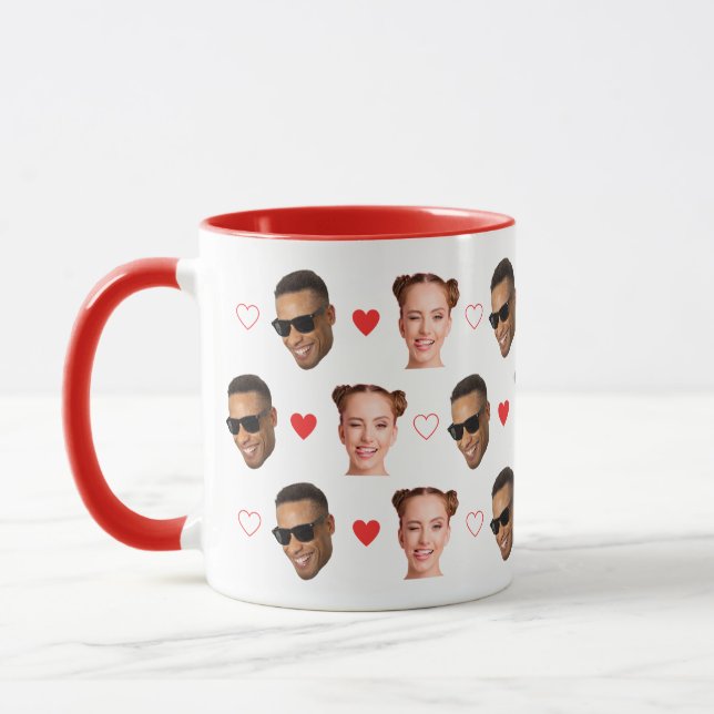 Mug Custom 2 Face Photo Couple Valentines Day Hearts (Gauche)