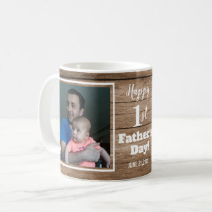 Mug Custom 2 Photo 1re Fête des pères Bois rustique
