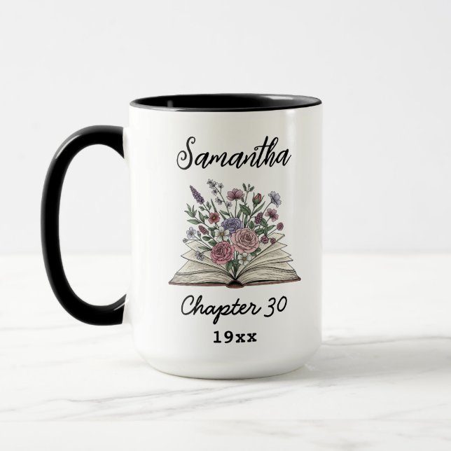 Mug Custom 30th Birthday Name - Chapter 30 Floral Book (Gauche)