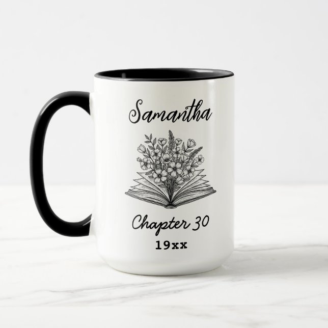 Mug Custom 30th Birthday Name - Chapter 30 Floral Book (Gauche)