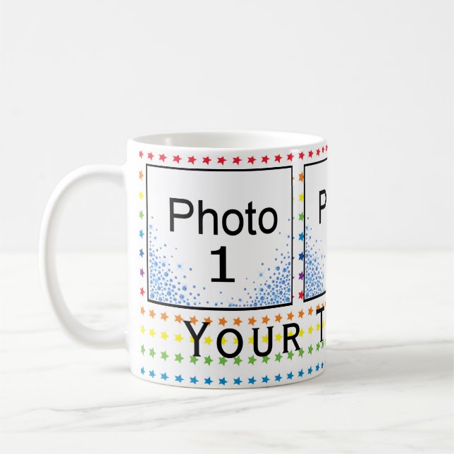 Mug Custom 3 Photo Etoiles arc-en-ciel et Diamants ble (Gauche)