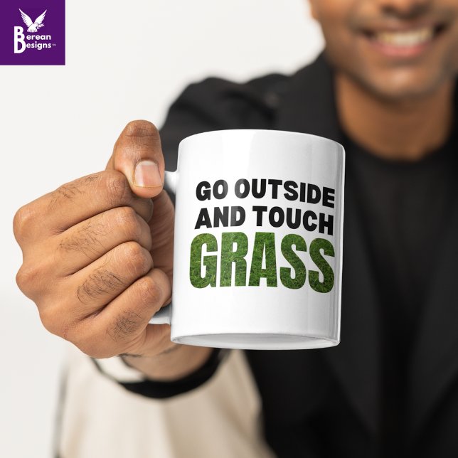 Mug Custom ALLER DEHORS TOUCH GRASS Funny Humour (A collection of mental health clothing and gifts, encouraging us to Go Outside and Touch Grass.)