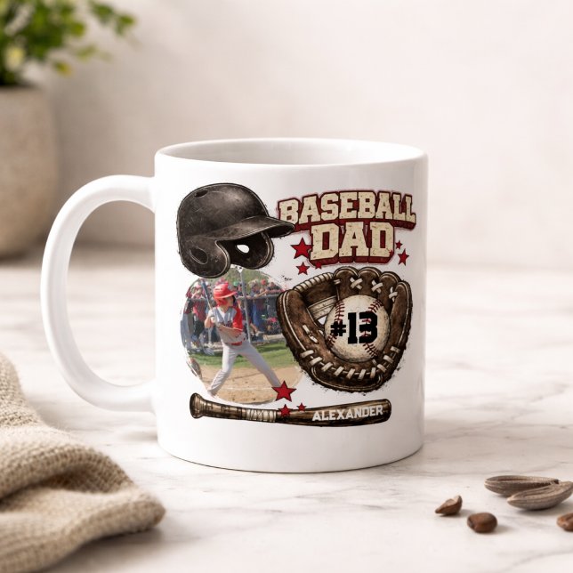 Mug Custom Baseball Dad Photo Name (Créateur téléchargé)