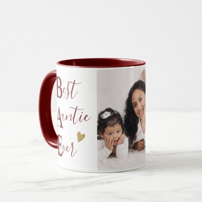 Mug Custom Best Auntie Ever Photo Maroon And Gold (Devant gauche)