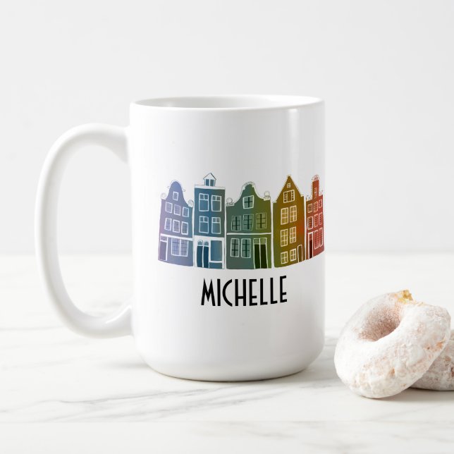 Mug CUSTOM Canal House Rainbow Amsterdam Holland Dutch (Avec donut)