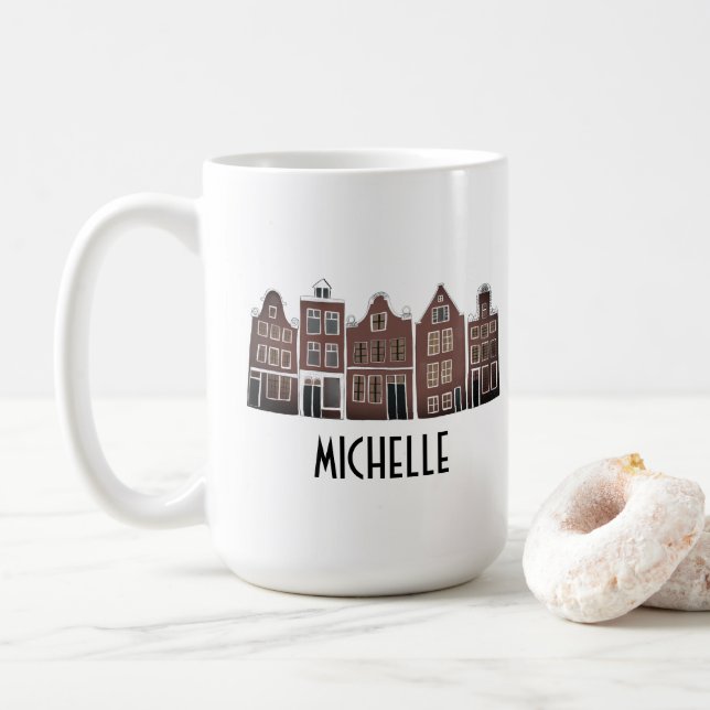 Mug CUSTOM Canal Houses Row Amsterdam Holland Dutch (Avec donut)