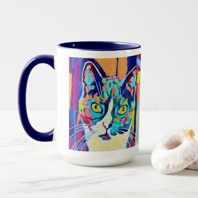 Mug Custom Cat Portrait Painting - Forever Loved Pet (Avec donut)