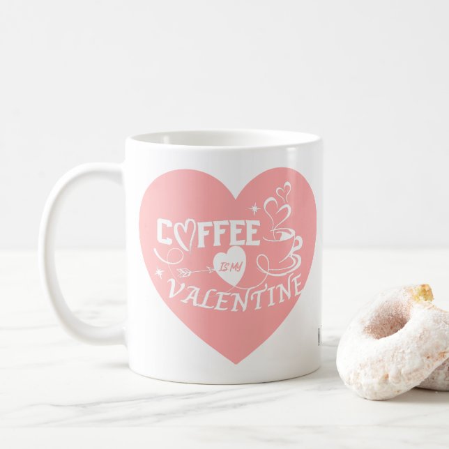 Mug Custom Coffee Lover Pink Heart Arrow Valentine (Avec donut)