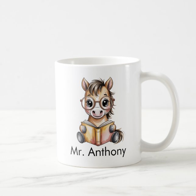 Mug Custom Cute Baby Horse Reading a Book (Droite)