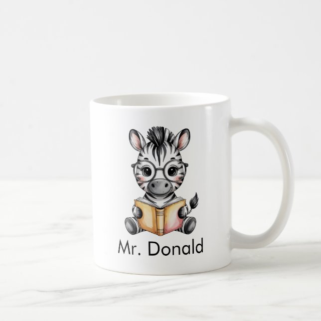 Mug Custom Cute Baby Zebra Reading a Book (Droite)