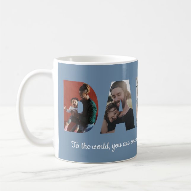 Mug Custom Daddy 5 Photo Collage Fête des pères bleue (Gauche)