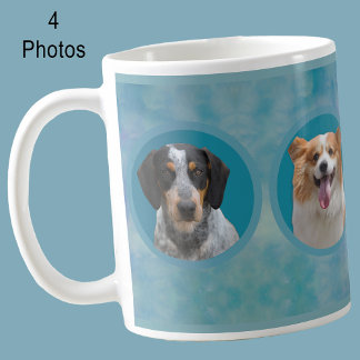 Mug Custom Dog Photo Collage I Blue Watercolor Pet