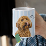 Mug Custom Dog Photo | Personalized Pet Name<br><div class="desc">Start your day with your favorite furry friend by your side. This personalized dog photo mug features your pet’s photo and custom name on a soft blue striped background for a clean, timeless look. Perfect for coffee, tea, or hot chocolate, this custom pet mug makes a thoughtful gift for dog...</div>
