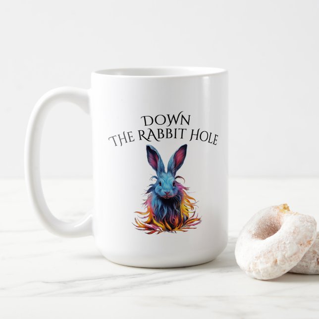 Mug Custom Down Rabbit Hole Blue Bunny (Avec donut)