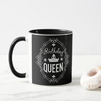 Mug Custom Elegant Birthday Queen Typography Black